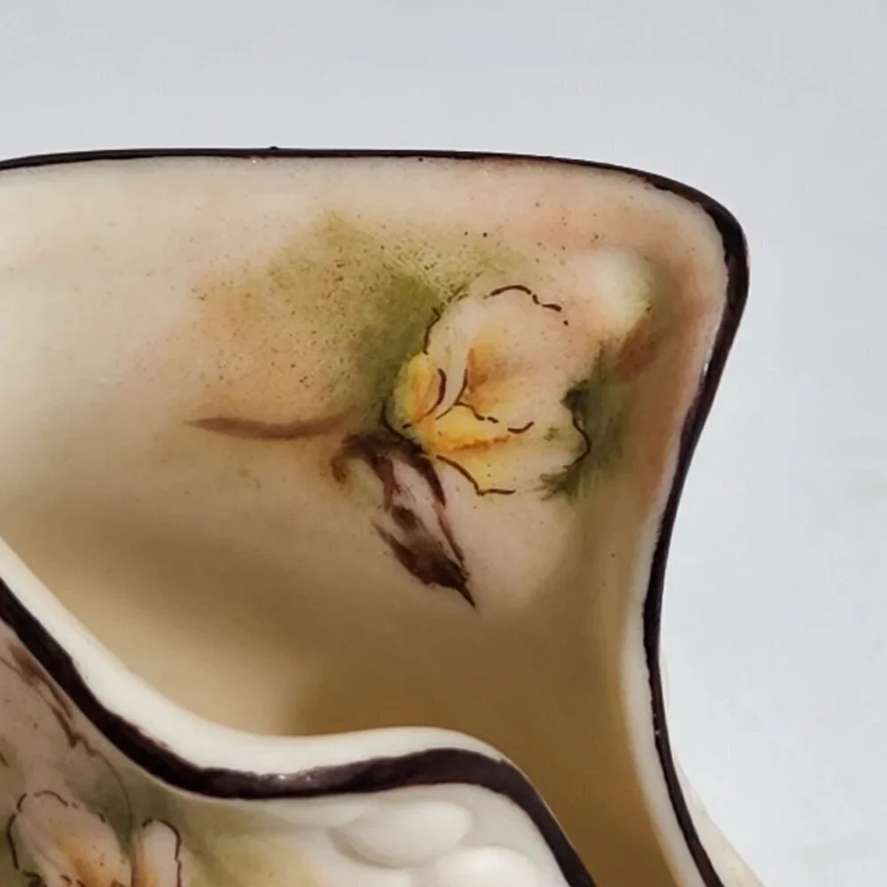 Vintage Ceramic Boot Vase With Hand Painted Floral Design Matt Finish